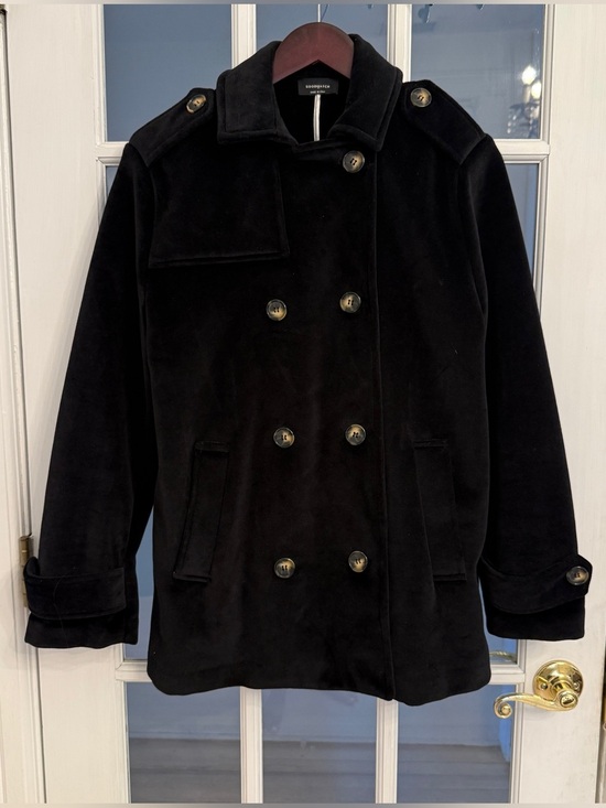 Goodmatch Jackets & Blazers - GOODMATCH Women's Italian Black Velvet Double Breasted Pea Coat Size M